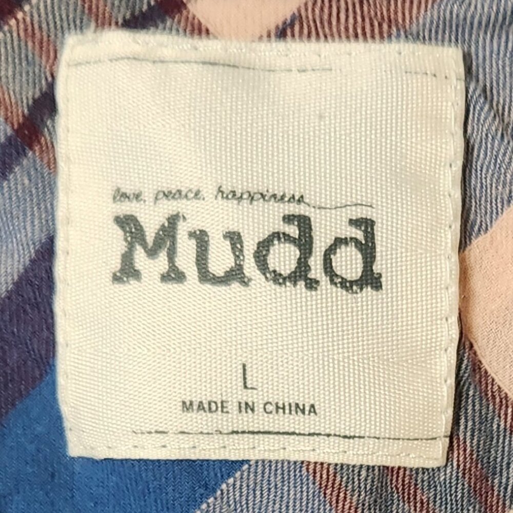 🌸Mudd Flannel Shirt Cute Cottagecore Pastel Blue Pink Plaid Aesthetic-L - Picture 3 of 3